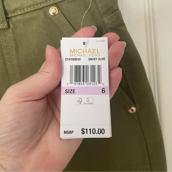 Michael Kors Smoky Olive Denim Jean Gold Button Front Midi Skirt SZ 6 NWT $110 - Picture 5 of 14